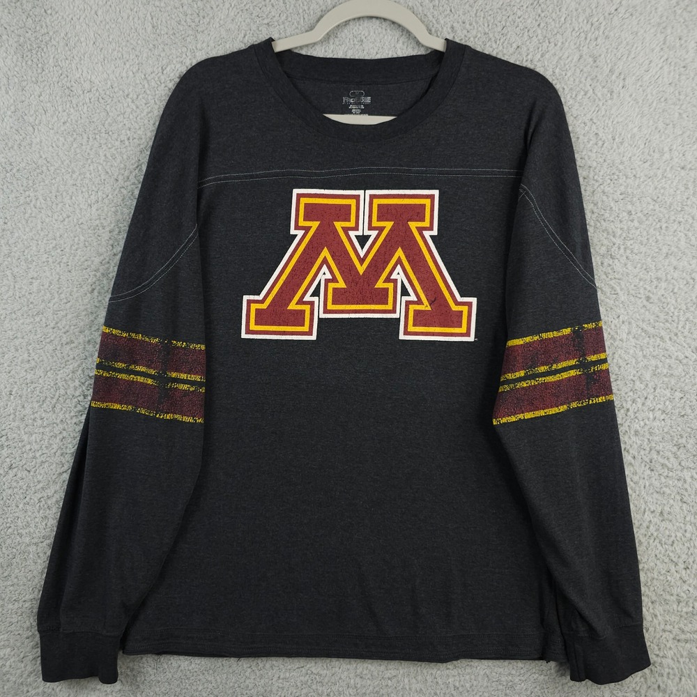 Minnesota Golden Gophers Shirt Mens Medium Gray Raglan Crew Neck Retro ProEdge - Picture 2 of 11